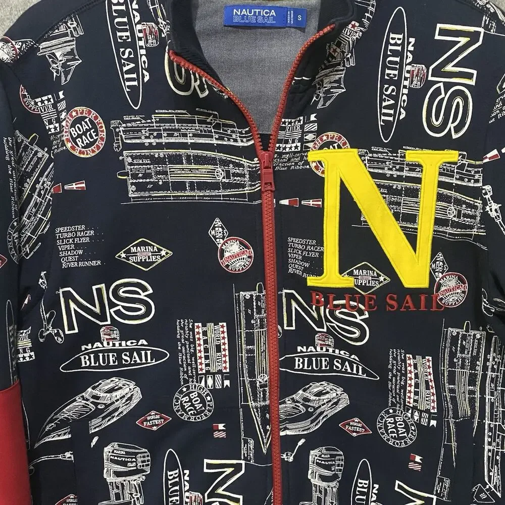 Nautica Blue Sail World River Racing Jacket Mens Sz‎ S Blue Embroidered Pockets